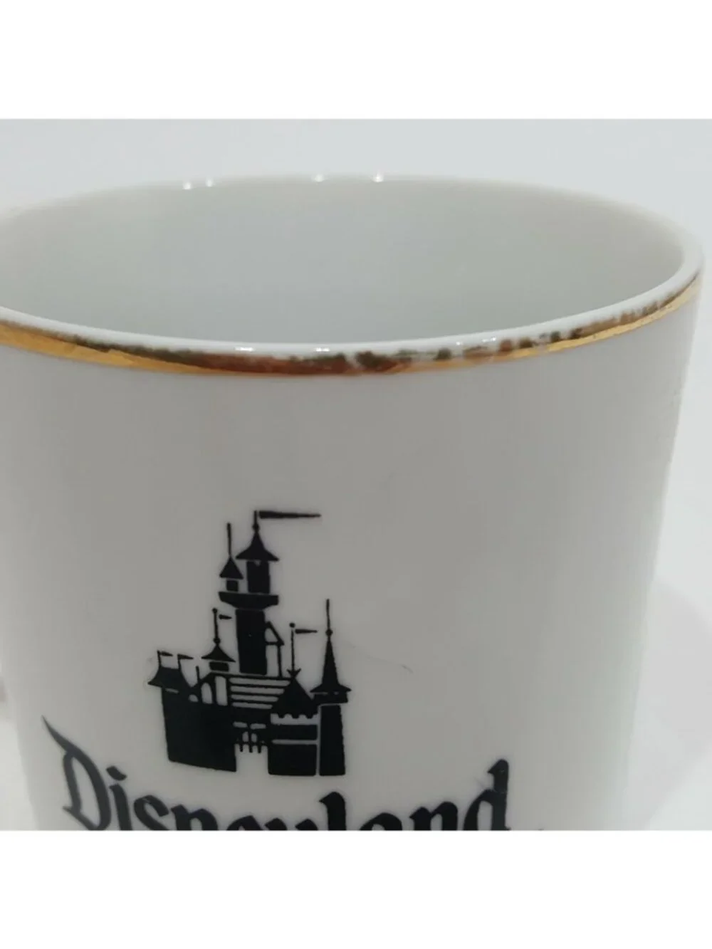 Vintage Disneyland Coffee Tea Cup Mug White Black Gold Trim Walt Disney World